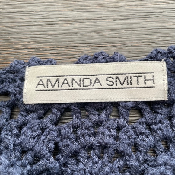 AMANDA SMITH Women’s Size Large Vintage Navy Blue Crochet Cardigan Sweater - Picture 4 of 7